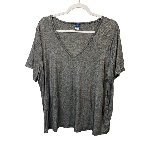 Old Navy XL Luxe Shimmery Black and Silver V Neck Short Sleeve Top - Picture 2 of 6